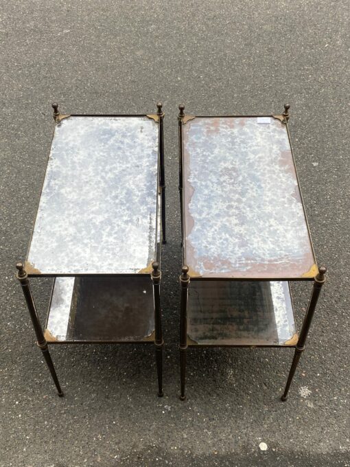 1950/70′ Pair of Maison Jansen Tables In Patinated Bronze With Vintage Mirror Tops 63 X 33 X H 61 cm - Image 11