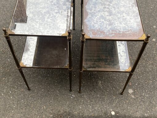 1950/70′ Pair of Maison Jansen Tables In Patinated Bronze With Vintage Mirror Tops 63 X 33 X H 61 cm - Image 10