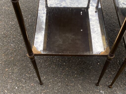 1950/70′ Pair of Maison Jansen Tables In Patinated Bronze With Vintage Mirror Tops 63 X 33 X H 61 cm - Image 9