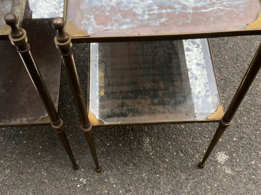 1950/70′ Pair of Maison Jansen Tables In Patinated Bronze With Vintage Mirror Tops 63 X 33 X H 61 cm - Image 8