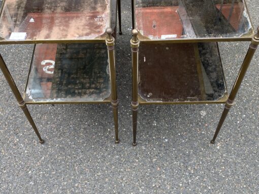 1950/70′ Pair of Maison Jansen Tables In Patinated Bronze With Vintage Mirror Tops 63 X 33 X H 61 cm - Image 7