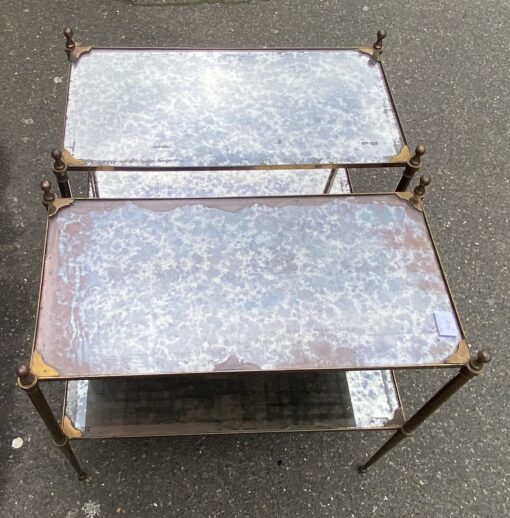 1950/70′ Pair of Maison Jansen Tables In Patinated Bronze With Vintage Mirror Tops 63 X 33 X H 61 cm - Image 6