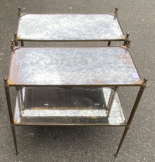 1950/70′ Pair of Maison Jansen Tables In Patinated Bronze With Vintage Mirror Tops 63 X 33 X H 61 cm - Image 5