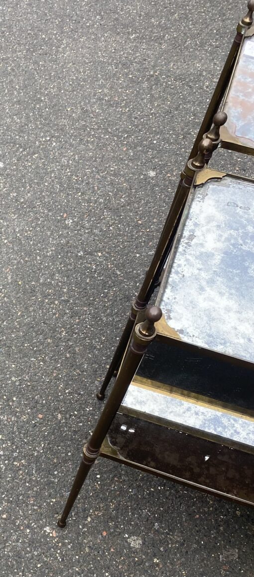 1950/70′ Pair of Maison Jansen Tables In Patinated Bronze With Vintage Mirror Tops 63 X 33 X H 61 cm - Image 4