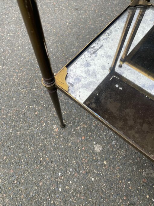 1950/70′ Pair of Maison Jansen Tables In Patinated Bronze With Vintage Mirror Tops 63 X 33 X H 61 cm - Image 3