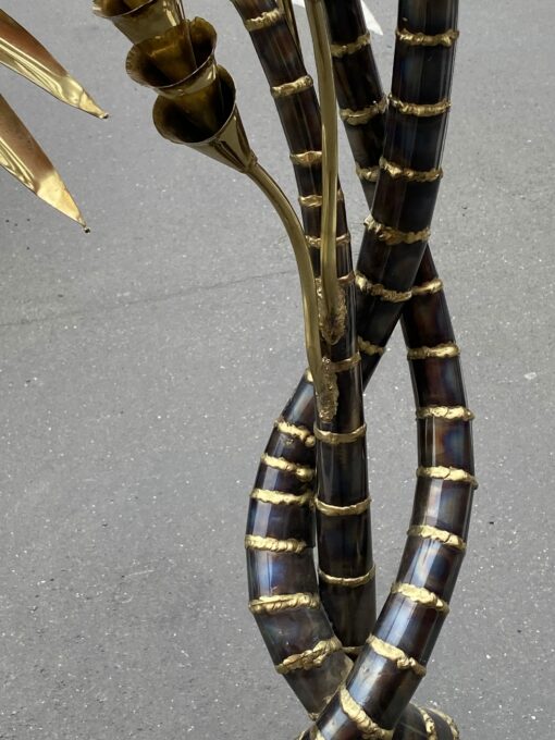 1970′ Yuka Palm Tree Floor Lamp in Brass and Patinated Iron Maison Jansen 3 Heads Brutalist Style H 215 cm - Image 12