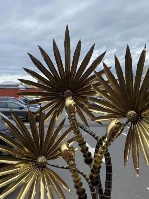 1970′ Yuka Palm Tree Floor Lamp in Brass and Patinated Iron Maison Jansen 3 Heads Brutalist Style H 215 cm - Image 11