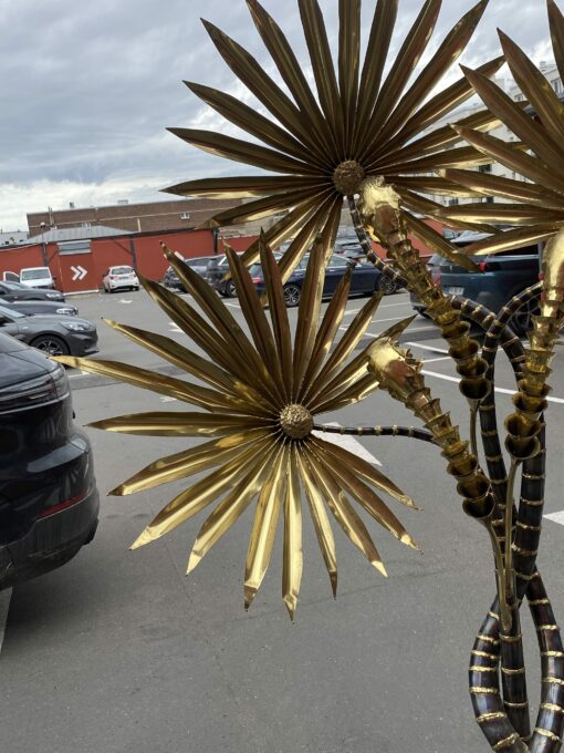 1970′ Yuka Palm Tree Floor Lamp in Brass and Patinated Iron Maison Jansen 3 Heads Brutalist Style H 215 cm - Image 10