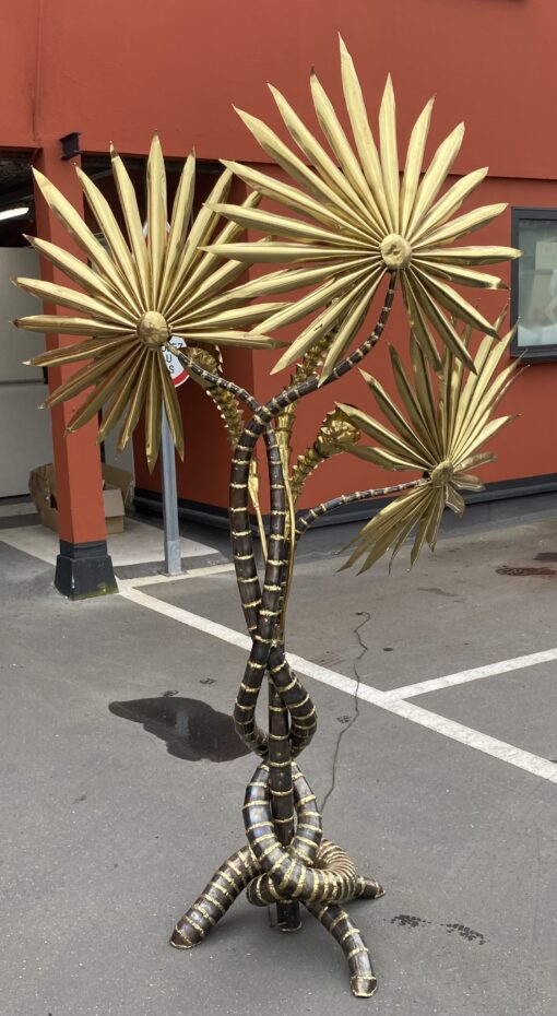 1970′ Yuka Palm Tree Floor Lamp in Brass and Patinated Iron Maison Jansen 3 Heads Brutalist Style H 215 cm - Image 9