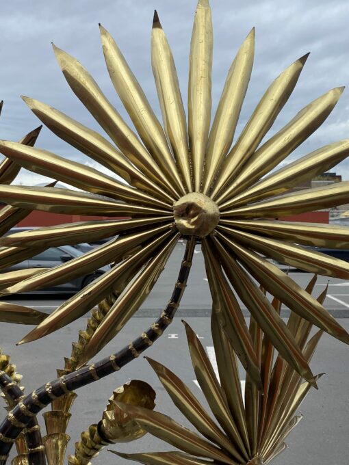 1970′ Yuka Palm Tree Floor Lamp in Brass and Patinated Iron Maison Jansen 3 Heads Brutalist Style H 215 cm - Image 7
