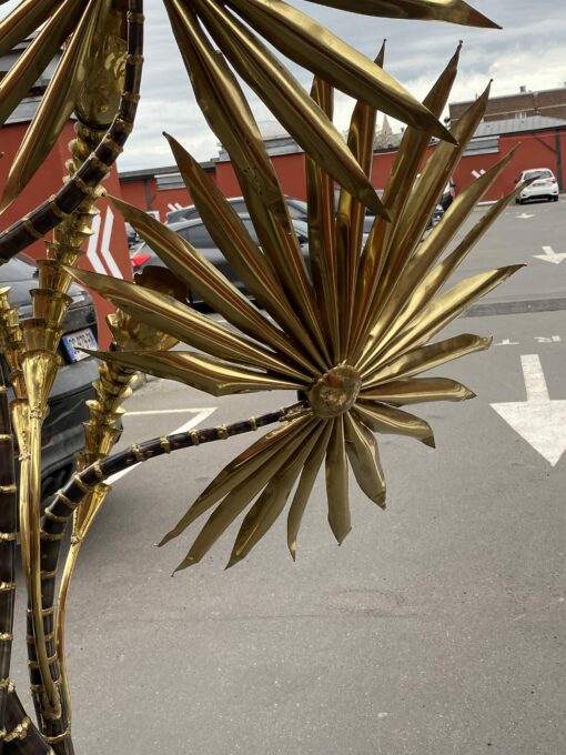 1970′ Yuka Palm Tree Floor Lamp in Brass and Patinated Iron Maison Jansen 3 Heads Brutalist Style H 215 cm - Image 6