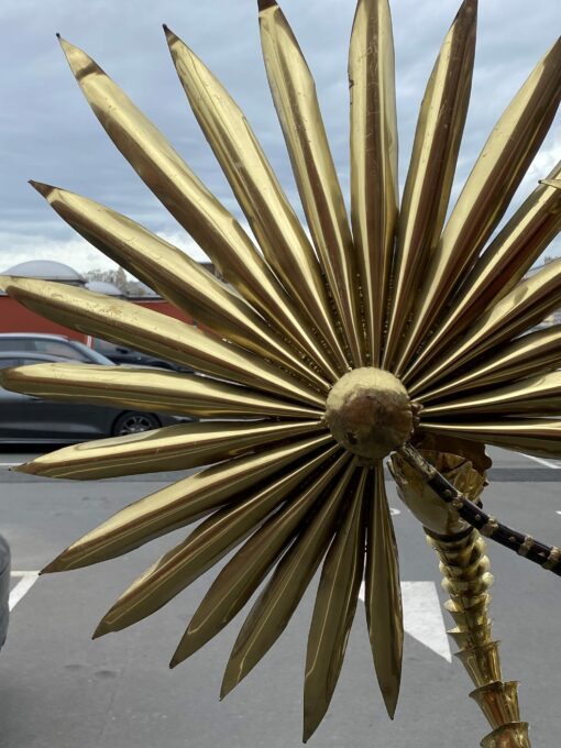 1970′ Yuka Palm Tree Floor Lamp in Brass and Patinated Iron Maison Jansen 3 Heads Brutalist Style H 215 cm - Image 5