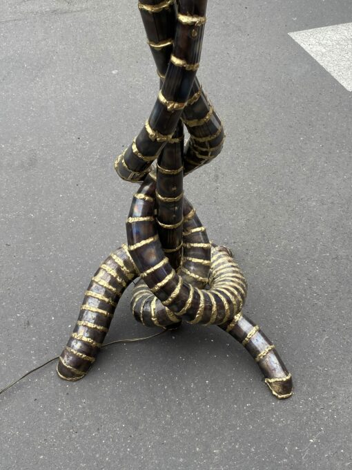 1970′ Yuka Palm Tree Floor Lamp in Brass and Patinated Iron Maison Jansen 3 Heads Brutalist Style H 215 cm - Image 4