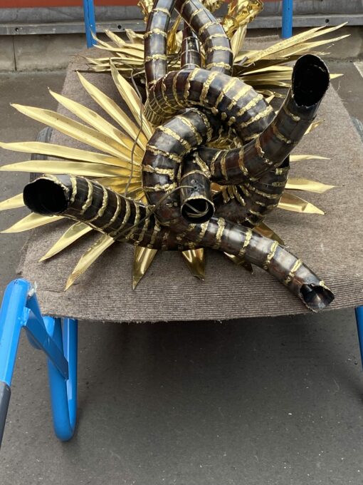 1970′ Yuka Palm Tree Floor Lamp in Brass and Patinated Iron Maison Jansen 3 Heads Brutalist Style H 215 cm - Image 3