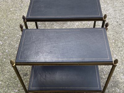 1970′ Pair Of 2-Tier Sofa Ends Maison Jansen Vintage Leather Trays 62 X 34 X H 53 cm