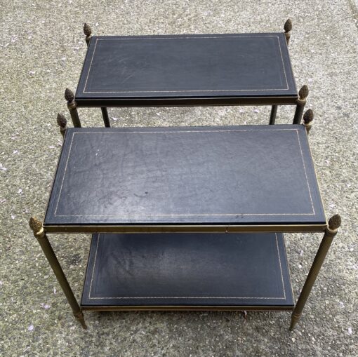 1970′ Pair Of 2-Tier Sofa Ends Maison Jansen Vintage Leather Trays 62 X 34 X H 53 cm