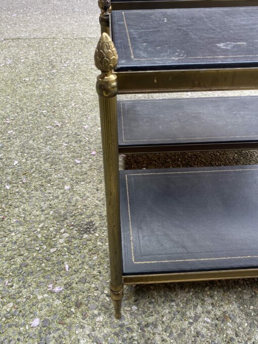 1970′ Pair Of 2-Tier Sofa Ends Maison Jansen Vintage Leather Trays 62 X 34 X H 53 cm - Image 9