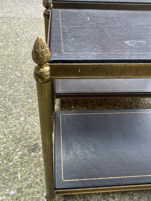 1970′ Pair Of 2-Tier Sofa Ends Maison Jansen Vintage Leather Trays 62 X 34 X H 53 cm - Image 8