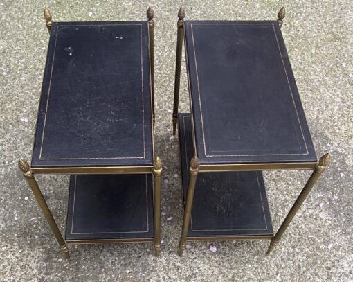 1970′ Pair Of 2-Tier Sofa Ends Maison Jansen Vintage Leather Trays 62 X 34 X H 53 cm - Image 7