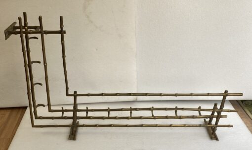1970′ Porte Manteaux Et Chapeaux D' Angle Mural  Decor Bambou Maison Baguès en Bronze  113 X 73 H 20 cm