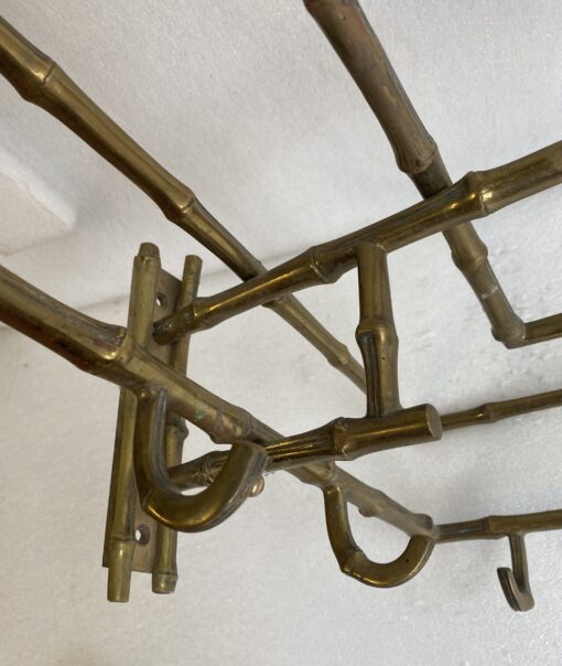 1970′ Porte Manteaux Et Chapeaux D' Angle Mural  Decor Bambou Maison Baguès en Bronze  113 X 73 H 20 cm – Image 7