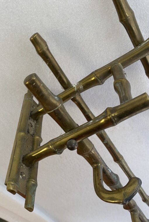 1970′ Porte Manteaux Et Chapeaux D' Angle Mural  Decor Bambou Maison Baguès en Bronze  113 X 73 H 20 cm – Image 6