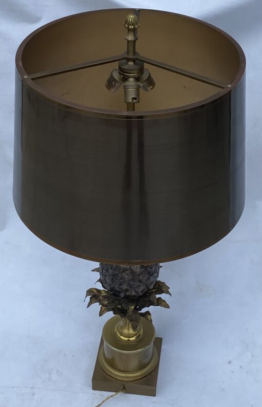 1950/70 Bronze Pineapple Lamp, Brass Lampshade, Signed Charles & Fils Made In France - Image 13