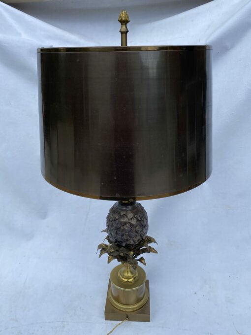 1950/70 Bronze Pineapple Lamp, Brass Lampshade, Signed Charles & Fils Made In France - Image 14