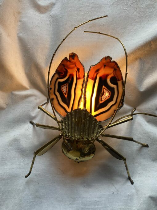 1970' Illuminating Wall Lamp Cicada in Gilt Bronze and Agates Style Duval Brasseur Or Isabelle Faure 30 X 41 cm - Image 11