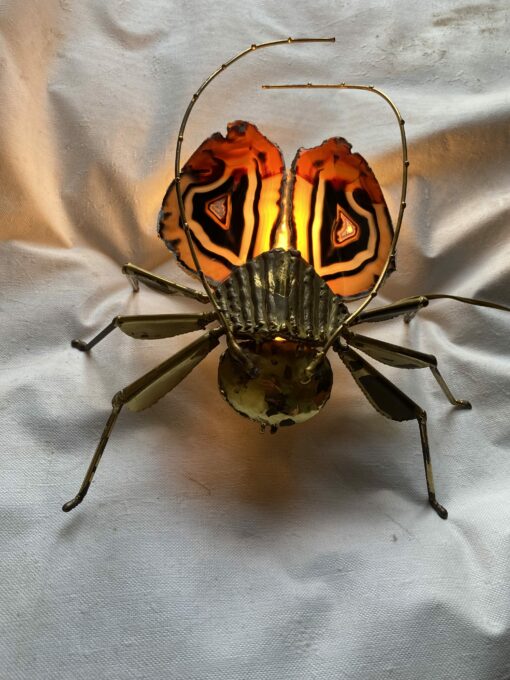 1970' Illuminating Wall Lamp Cicada in Gilt Bronze and Agates Style Duval Brasseur Or Isabelle Faure 30 X 41 cm - Image 6