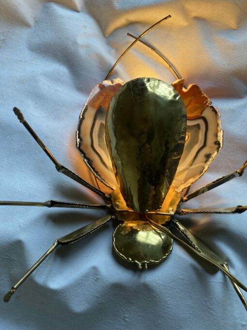 1970' Illuminating Wall Lamp Cicada in Gilt Bronze and Agates Style Duval Brasseur Or Isabelle Faure 30 X 41 cm - Image 5
