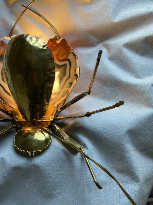 1970' Illuminating Wall Lamp Cicada in Gilt Bronze and Agates Style Duval Brasseur Or Isabelle Faure 30 X 41 cm - Image 3