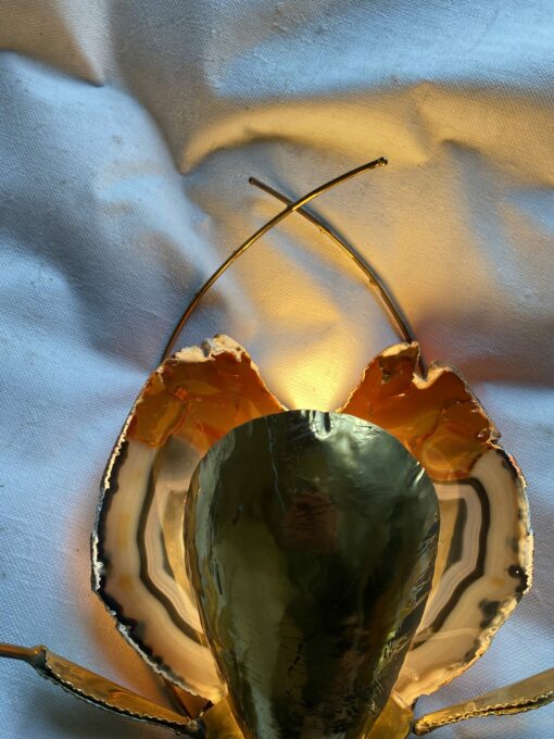 1970' Illuminating Wall Lamp Cicada in Gilt Bronze and Agates Style Duval Brasseur Or Isabelle Faure 30 X 41 cm - Image 2