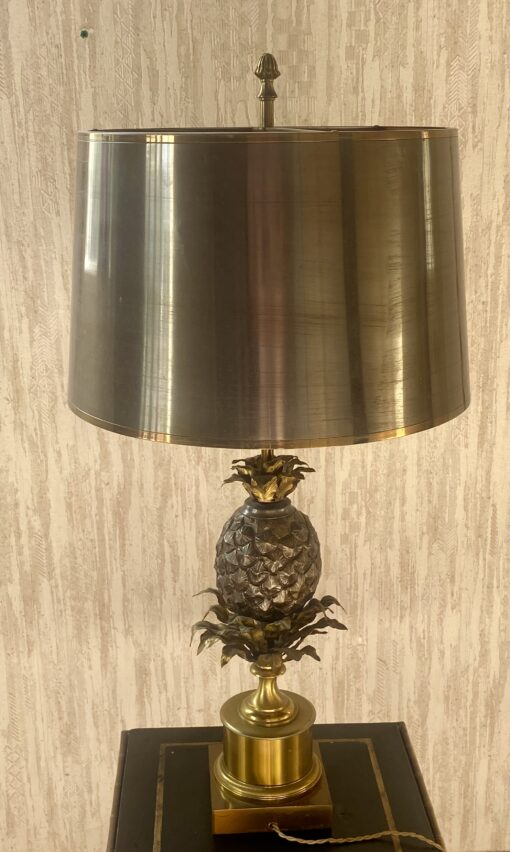 1950/70 Bronze Pineapple Lamp, Brass Lampshade, Signed Charles & Fils Made In France - Image 3