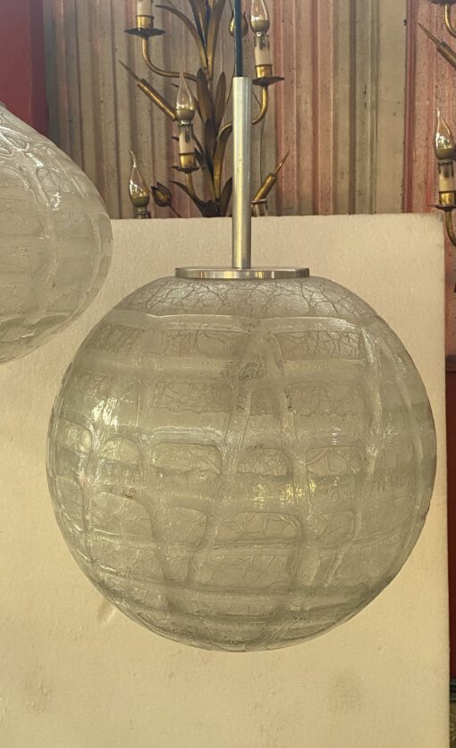 1970′ 2 Lustres Doria Leuchten Boule et Ovale  Verre Soufflé Design Venini Murano Ø 33 cm – Image 12