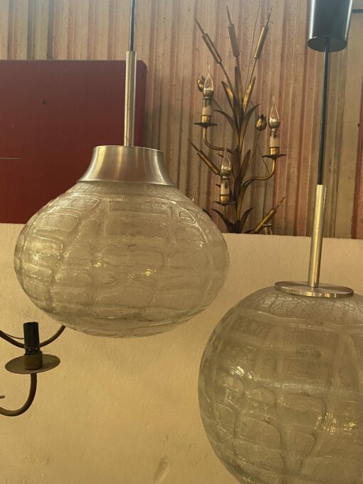 1970′ 2 Lustres Doria Leuchten Boule et Ovale  Verre Soufflé Design Venini Murano Ø 33 cm – Image 11