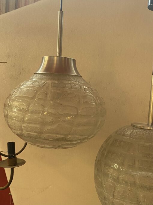 1970′ 2 Lustres Doria Leuchten Boule et Ovale  Verre Soufflé Design Venini Murano Ø 33 cm – Image 7
