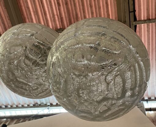 1970′ 2 Lustres Doria Leuchten Boule et Ovale  Verre Soufflé Design Venini Murano Ø 33 cm – Image 5
