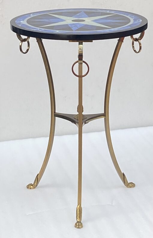 1990′ Guéridon Maison Charles en Bronze Avec Plateau A Motifs Géométriques Ø 60 cm H 71 cm – Image 14