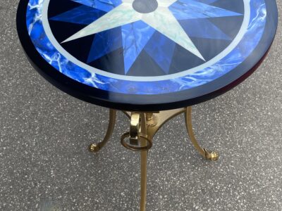 1990′ Maison Charles Bronze Pedestal Table With Geometric Patterned Tray Ø 60 cm H 71 cm