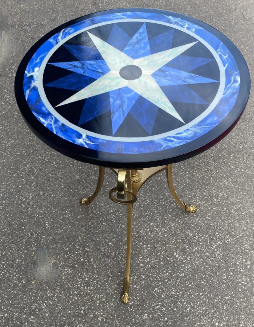 1990′ Guéridon Maison Charles en Bronze Avec Plateau A Motifs Géométriques Ø 60 cm H 71 cm