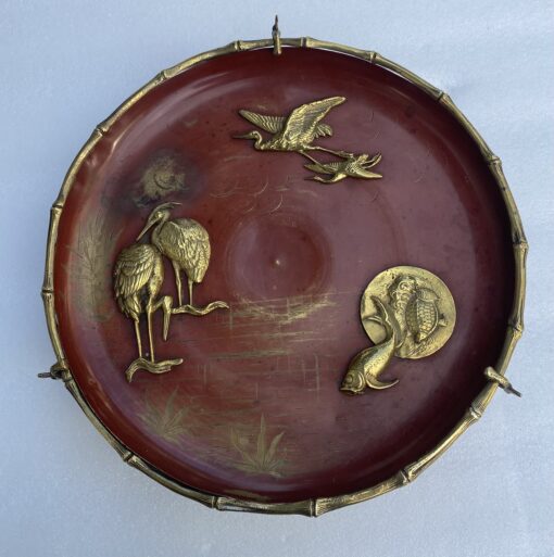 1850' Bronze Plate With Japanese Patterns Bamboo Decor By Alphonse Giroux (1776-1848)