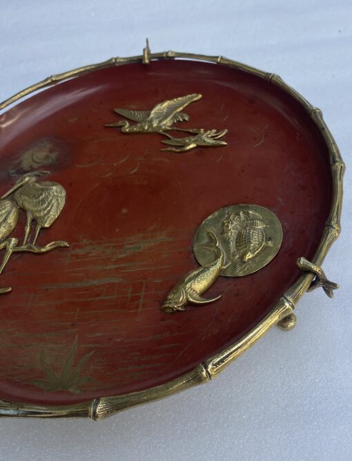 1850' Bronze Plate With Japanese Patterns Bamboo Decor By Alphonse Giroux (1776-1848) - Image 14