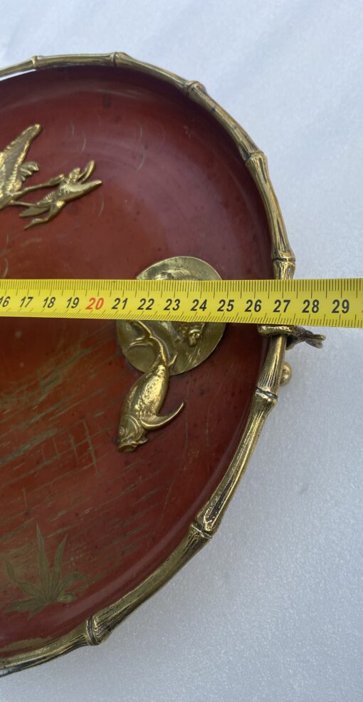 1850' Bronze Plate With Japanese Patterns Bamboo Decor By Alphonse Giroux (1776-1848) - Image 6