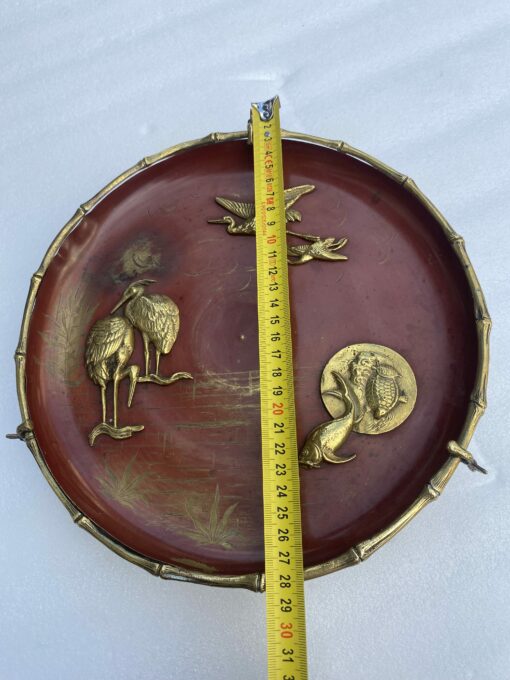 1850' Bronze Plate With Japanese Patterns Bamboo Decor By Alphonse Giroux (1776-1848) - Image 5