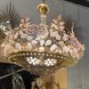 1970' Maison Bagués Style Golden Brass Chandelier Leaves in Colored Glass