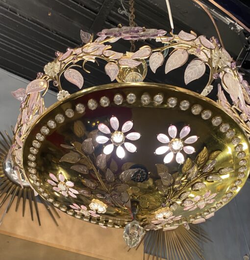 1970' Lustre en Laiton Doré Style Maison Bagués Feuilles en Verre Coloré – Image 19