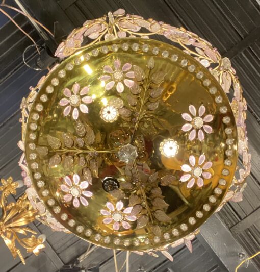 1970' Lustre en Laiton Doré Style Maison Bagués Feuilles en Verre Coloré – Image 18