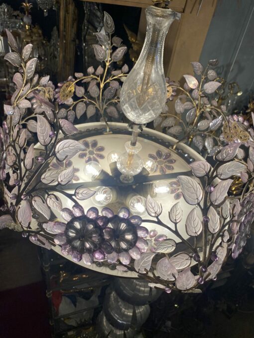 1970' Lustre en Laiton Doré Style Maison Bagués Feuilles en Verre Coloré – Image 16