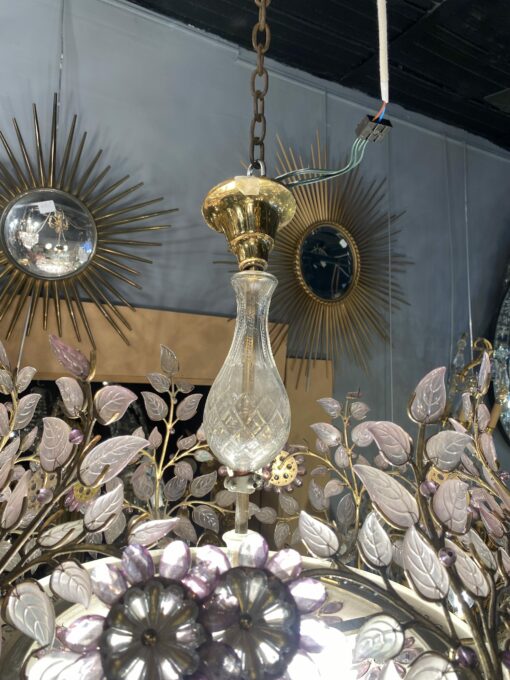 1970' Lustre en Laiton Doré Style Maison Bagués Feuilles en Verre Coloré – Image 15